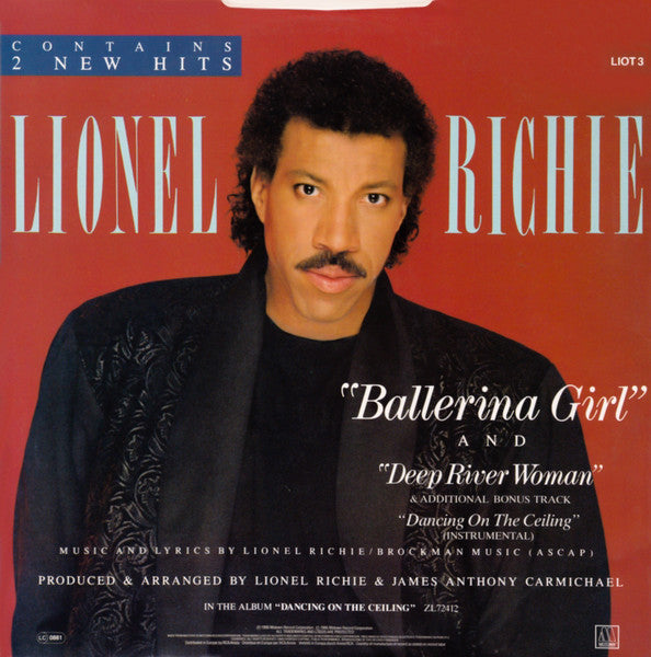 Image of Back Cover of 12" - VG/G+ - LIONEL RICHIE, Ballerina Girl / Deep River Woman (Motown; LIOT 3, UK 1986, Picture Sleeve, Poster), Light marks/Hairlines, Hype stickered sleeve, With awesome poster. ,  - 3816282C