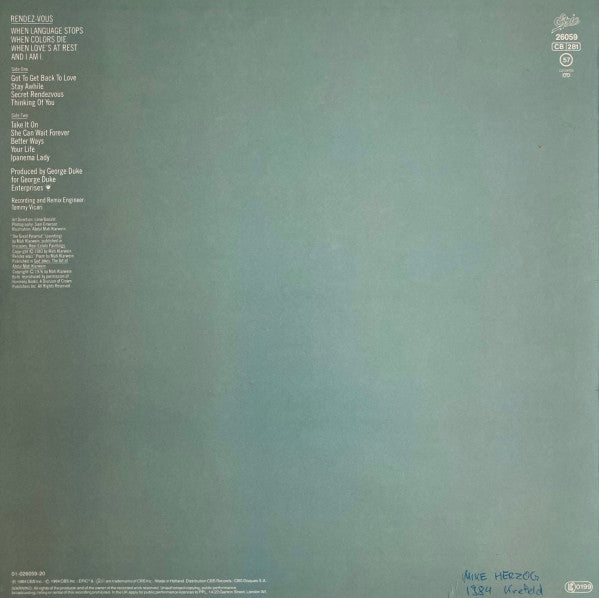 Image of Back Cover of LP - VG/G+ - GEORGE DUKE, Rendezvous (Epic; EPC 26059, Europe 1984, Inner), Lighter marks mainly. Sleeve discoloured and with slight wear; sticker on front; light staining,  - 3816331C