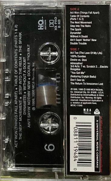 Image of Back Cover of Cassette - VG/VG - THE ROOTS, Things Fall Apart (MCA Records; MCAC-11948, US 1999, Fold Out Sleeve), Some edge wear on fold out and notable wear on cassette shell. ,  - 3856119S