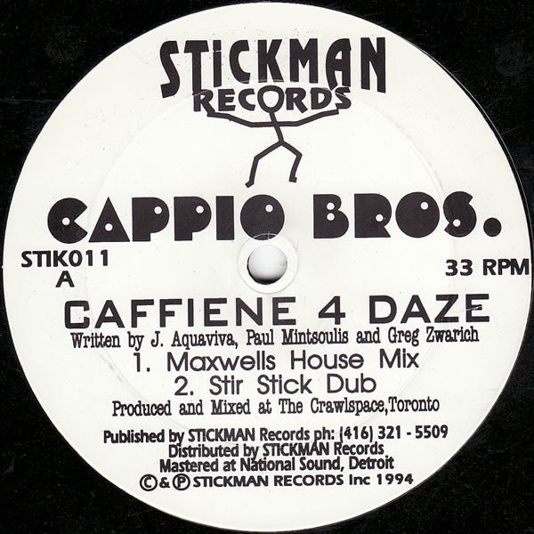 Image of Front Cover of 12" - /VG - CAPPIO BROS., Caffiene 4 Daze (Stickman Records; STIK011, Canada 1994), ,  - 3846210S
