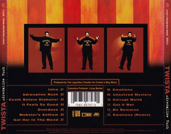 Image of Back Cover of CD - VG+/EX - TWISTA, Adrenaline Rush (Creator's Way Associated Labels; 92757-2, US 1997), ,  - 3856111S