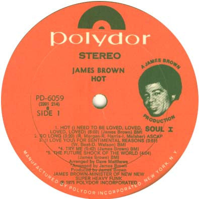 Image of Label Cover of LP - VG/VG - JAMES BROWN, Hot (Polydor; PD 6059, US 1976, Picture Sleeve), ,  - 3826252E