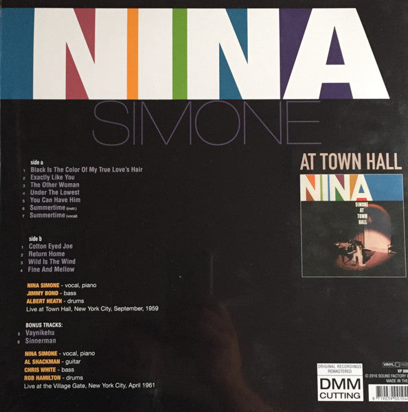 Image of Back Cover of LP - EX/EX - NINA SIMONE, Nina Simone At Town Hall (Vinyl Passion; VP 80084, Europe 2016), Still partially in shrinkwrap,  - 3846252S