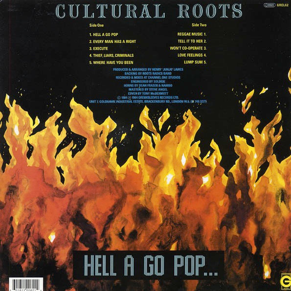 Image of Back Cover of LP - VG+/VG - CULTURAL ROOTS, Hell A Go Pop (Greensleeves Records; GREL 62, UK 2014 Reissue), Shrink-wrap,  - 3816443C