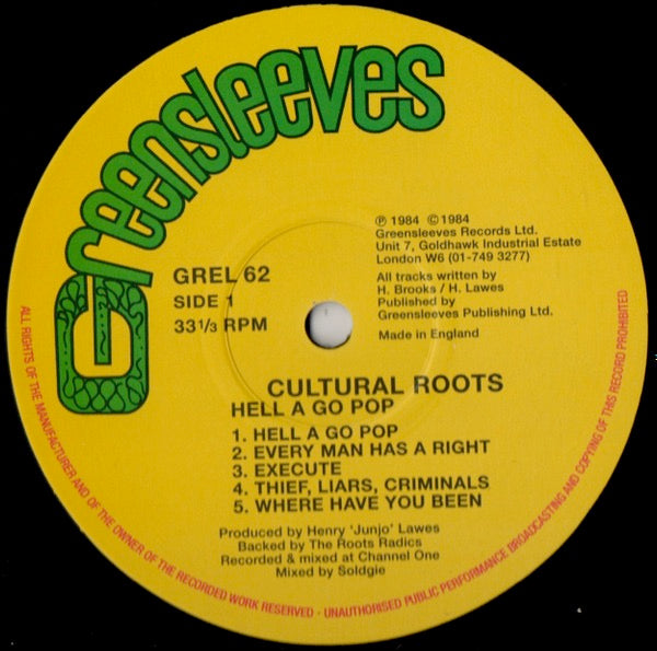 Image of Label Cover of LP - VG+/VG - CULTURAL ROOTS, Hell A Go Pop (Greensleeves Records; GREL 62, UK 2014 Reissue), Shrink-wrap,  - 3816443C