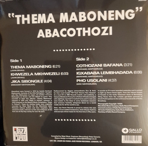 Image of Back Cover of LP - VG+/VG+ - ABACOTHOZI, Thema Maboneng (Jazz Room Records; JAZZR 034, UK 2024 Reissue), ,  - 3816444C