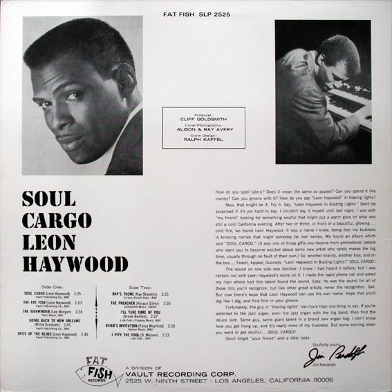 Image of Back Cover of LP - VG+/VG+ - LEON HAYWOOD, Soul Cargo (Fat Fish Records; SLP 2525, US Reissue, Picture Sleeve), ,  - 3826260E