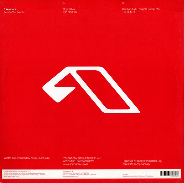 Image of Back Cover of 12" - VG/VG - 8 WONDERS, Sex On The Beach (Anjunabeats; ANJ-081, UK 2007), ,  - 3846256S