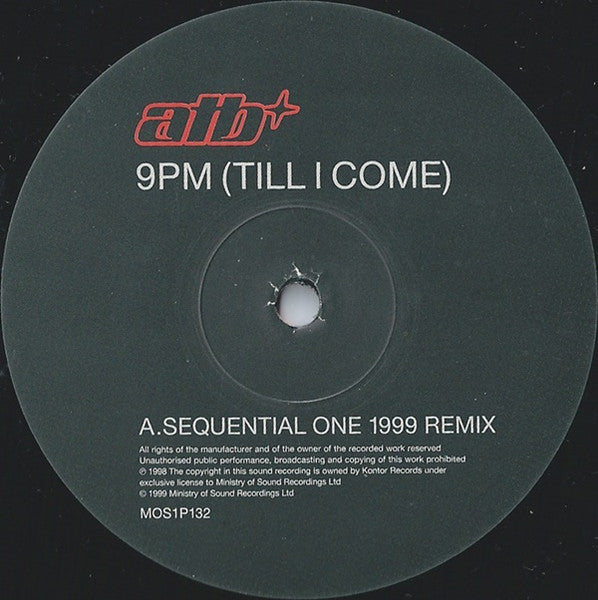 Image of Label Cover of 12" - VG/VG - ATB, 9PM (Till I Come) (Ministry Of Sound; MOS1P132, UK 1999), ,  - 3846261S