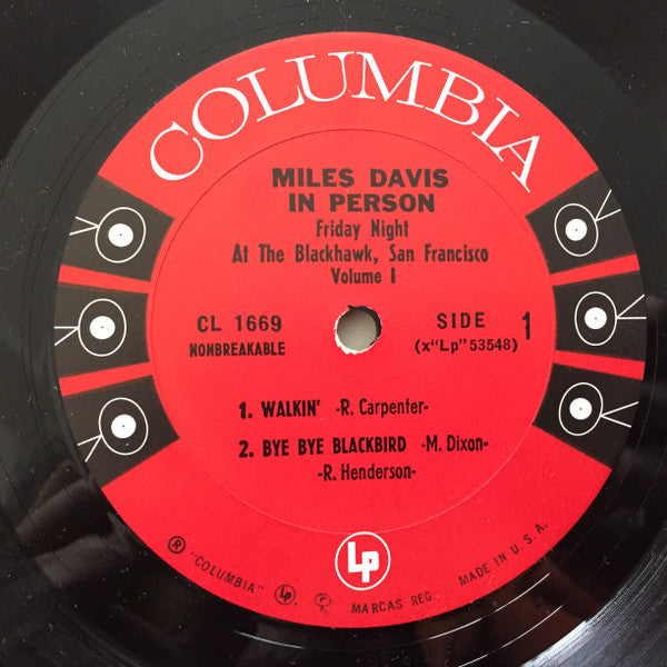 Image of Label Cover of LP - VG/VG - MILES DAVIS, In Person, Friday Night At The Blackhawk, San Francisco, Volume I (Columbia; CL-1669, US 1961), Light hairlines,  - 3826246E