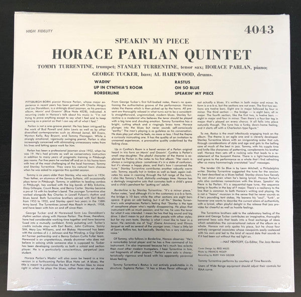 Image of Back Cover of 12" - VG+/EX - HORACE PARLAN QUINTET, Speakin' My Piece (Rat Pack Records; BLP 4043, Worldwide 2025 Reissue, 180g), Stickered shrink,  - 3816494C