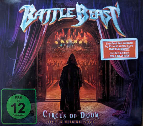 Image of Front Cover of 2xCD - VG+/VG+ - BATTLE BEAST, Circus Of Doom Live In Helsinki 2023 (Nuclear Blast Records; NBR 72103, Europe 2025, Gatefold, Booklet), ,  - 3836006E