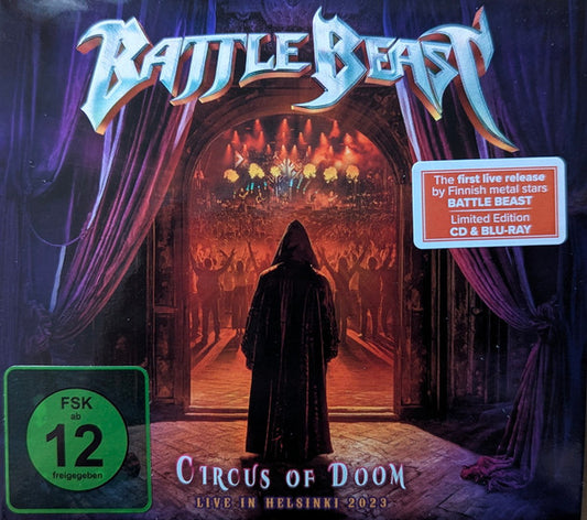 Image of Front Cover of 2xCD - VG+/VG+ - BATTLE BEAST, Circus Of Doom Live In Helsinki 2023 (Nuclear Blast Records; NBR 72103, Europe 2025, Gatefold, Booklet), ,  - 3836006E