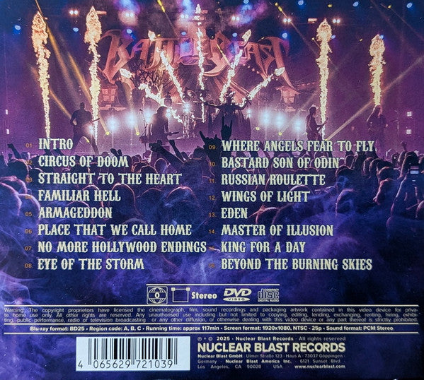 Image of Back Cover of 2xCD - VG+/VG+ - BATTLE BEAST, Circus Of Doom Live In Helsinki 2023 (Nuclear Blast Records; NBR 72103, Europe 2025, Gatefold, Booklet), ,  - 3836006E