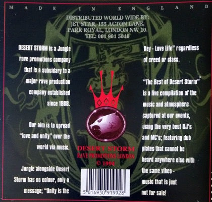 Image of Back Cover of 2xCD - VG+/G+ - VARIOUS, The Best Of Desert Storm Live Jungle (Desert Storm Rave Promotions; DSCD1, UK 1994, Double CD Case), ,  - 3816422C