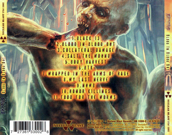 Image of Back Cover of CD - VG+/VG+ - EXODUS, Blood In Blood Out (Nuclear Blast; NB 3300-2, Europe 2014, Jewel Case, Booklet), ,  - 3836007E