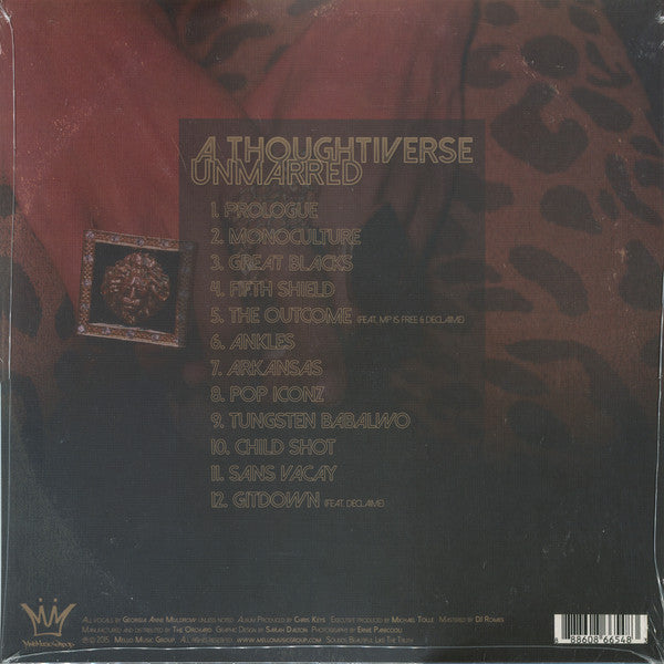 Image of Back Cover of LP - VG+/VG - GEORGIA ANNE MULDROW, A Thoughtiverse Unmarred (Mello Music Group; MMG-00069-1, US 2015, Purple / Black Splatter), ,  - 3816528C