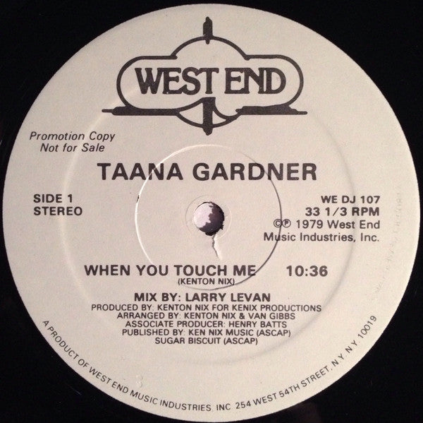 Image of Label Cover of 2x12" - G+/G+ - TAANA GARDNER, Taana Gardner (West End Records; WE 107, US 1979, Promo, Gatefold, Insert), Disc one has deeper and more notable marks than two (one at start of first track clicks lightly for a few rotations). Sleeve has wear and damage at edges and spine; writing on front in biro. Inner sleeves creased and damaged,  - 3816530C