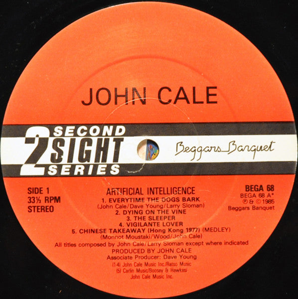 Image of Label Cover of LP - G+/VG - JOHN CALE, Artificial Intelligence (Beggars Banquet; BEGA 68, UK 1985), sticker residue, seam split and split inner. ,  - 3846107S