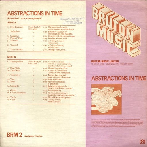 Image of Back Cover of LP - VG/VG+ - FRANK REIDY / ERIC ALLEN, Abstractions In Time (Bruton Music; BRM 2, UK 1978), ,  - 3846271S