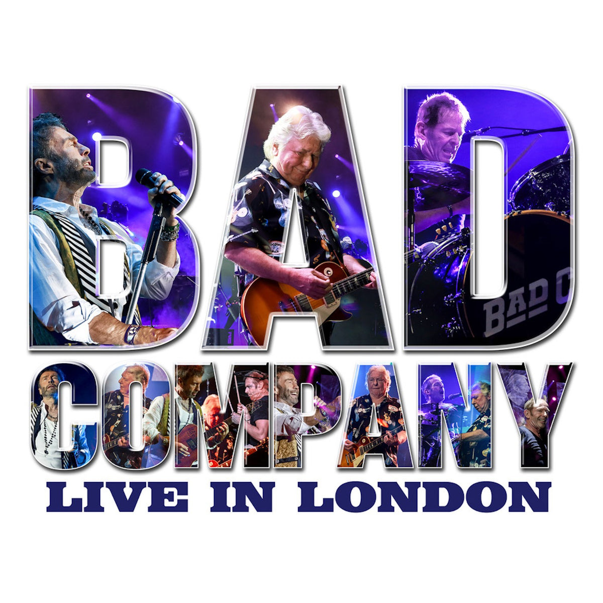 Image of Front Cover of 2xLP - NEW/NEW - BAD COMPANY, Live in London (Primary Wave; PWM8828, UK 2026), , Celebrating the 10th anniversary of the historic London concert. Unreleased show from the O2 Arena in London on October 29, 2016. The final live performance with founding guitarist Mick Ralphs. Pressed on color vinyl, package includes previously unseen photos from the concert, New liner notes from Paul Rodgers and Simon Kirke, and a reproduction of the stage set list. - 9414589C