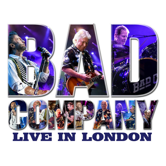 Image of Front Cover of 2xLP - NEW/NEW - BAD COMPANY, Live in London (Primary Wave; PWM8828, UK 2026), , Celebrating the 10th anniversary of the historic London concert. Unreleased show from the O2 Arena in London on October 29, 2016. The final live performance with founding guitarist Mick Ralphs. Pressed on color vinyl, package includes previously unseen photos from the concert, New liner notes from Paul Rodgers and Simon Kirke, and a reproduction of the stage set list. - 9414589C