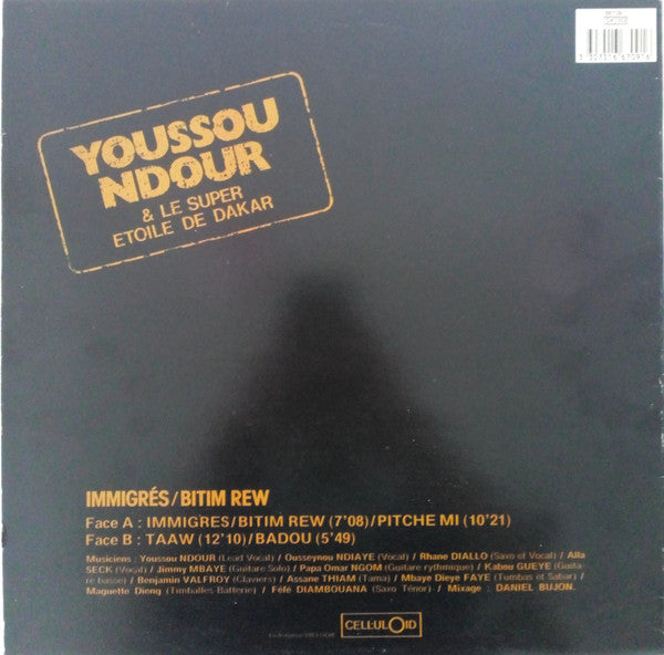 Image of Back Cover of LP - G+/G+ - YOUSSOU NDOUR & LE SUPER ETOILE DE DAKAR, Immigr s / Bitim Rew (Celluloid; CEL 6709, France 1985), Sleeve worn and damaged at spine and edges,  - 3816533C