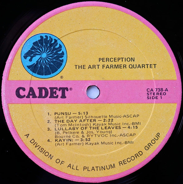 Image of Label Cover of LP - VG/VG - THE ART FARMER QUARTET, Perception (Cadet; CA 738, US 1970s Reissue), General wear and at edges / corners of sleeve. Notched cut-out at bottom. Sticker ghost on front,  - 3816555C