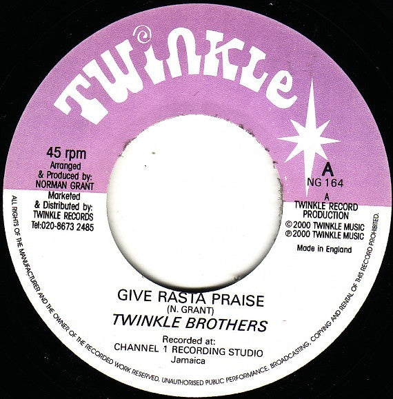 Image of Front Cover of 7" - /VG+ - TWINKLE BROTHERS, Give Rasta Praise (Twinkle Music; NG 164, UK 2017 Reissue), ,  - 3826310E