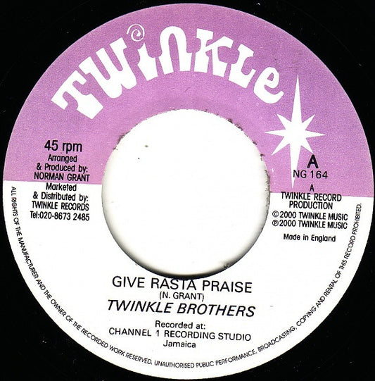 Image of Front Cover of 7" - /VG+ - TWINKLE BROTHERS, Give Rasta Praise (Twinkle Music; NG 164, UK 2017 Reissue), ,  - 3826310E