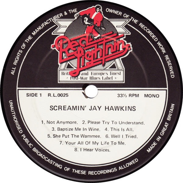 Image of Label Cover of LP - VG/G+ - SCREAMIN' JAY HAWKINS, Screamin' the Blues (Red Lightnin'; RL0025, UK 1982 Reissue), Light marks only,  - 3816241C