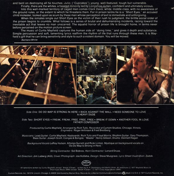 Image of Back Cover of LP - VG/G+ - CURTIS MAYFIELD, Short Eyes O.S.T (Curtom; CU5017, US 1977, Picture Sleeve, Insert), Cut-out (Notched),  - 3546186S