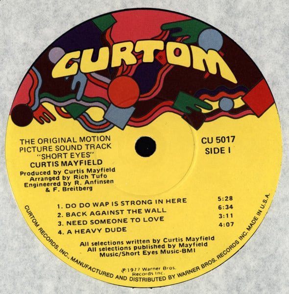 Image of Label Cover of LP - VG/G+ - CURTIS MAYFIELD, Short Eyes O.S.T (Curtom; CU5017, US 1977, Picture Sleeve, Insert), Cut-out (Notched),  - 3546186S