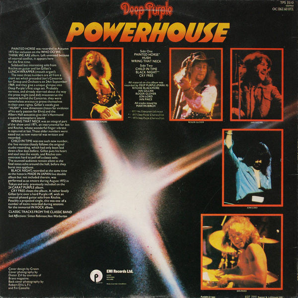 Image of Back Cover of 2914210C: LP - DEEP PURPLE, Powerhouse (Purple; TPS 3510, UK 1977)   VG/VG+