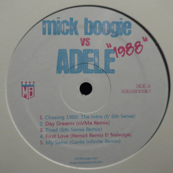 Image of Front Cover of LP - /VG - MICK BOOGIE VS ADELE, 1988 (; ADELEBOOGIE1, US 2009, Plain Sleeve), , A1 Chasing 1988: The IntroA2 Day Dreams (nVMe Remix)A3 Tired (6th Sense Remix)A4 First Love (Remot Remix)Featuring   NaledgeA5 My Same (Garbs Infinite Remix)B1 Melt My Heart To Stone (Kickdrums Remix) Featuring   Big PoohB2 Cold Shoulder (Garbs Infinite Remix)B3 Right As Rain (nVMe Remix)B4Make You Feel My Love (Remot Remix) - 3826294E