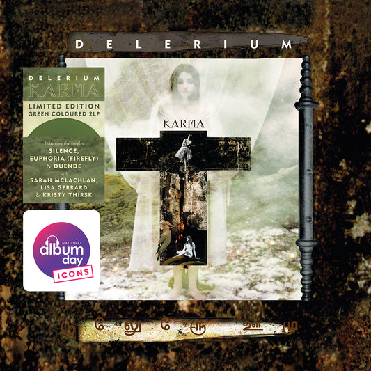 Image of Front Cover of 2xLP - NEW/NEW - DELERIUM, Karma (Nettwerk; , UK 2026 Reissue), , National Album Day exclusive coloured pressing - Delerium’s Karma is a landmark electronic album that fuses ambient soundscapes, global influences and ethereal vocals into a richly textured, immersive experience. Crafted over a year with contributions from Sarah McLachlan, Lisa Gerrard and Kristy Thirsk, the record captures Bill Leeb and Rhys Fulber at their creative peak - balancing intricate production, organic instr
