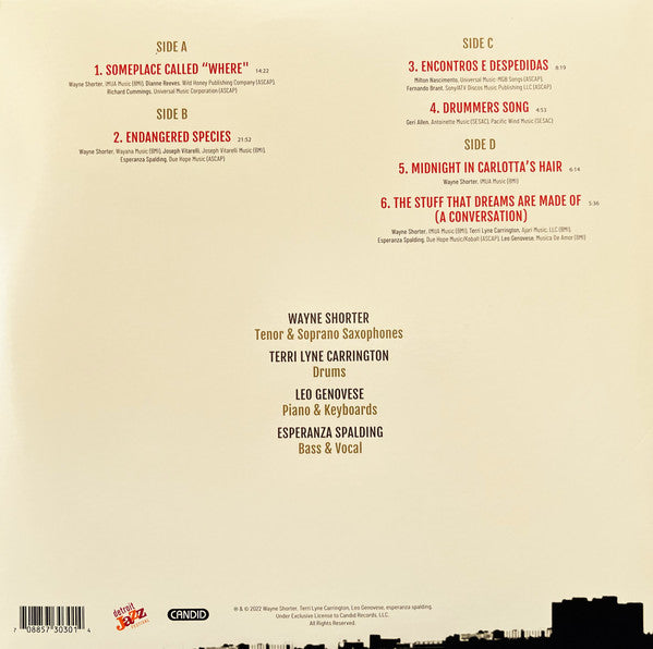 Image of Back Cover of LP - VG+/VG - WAYNE SHORTER, TERRI LYNE CARRINGTON, LEO GENOVESE, ESPERANZA SPALDING, Live At The Detroit Jazz Festival (Candid ; CLP30301, USA & Europe 2022), Superficial marks, plays VG+,  - 3846306S