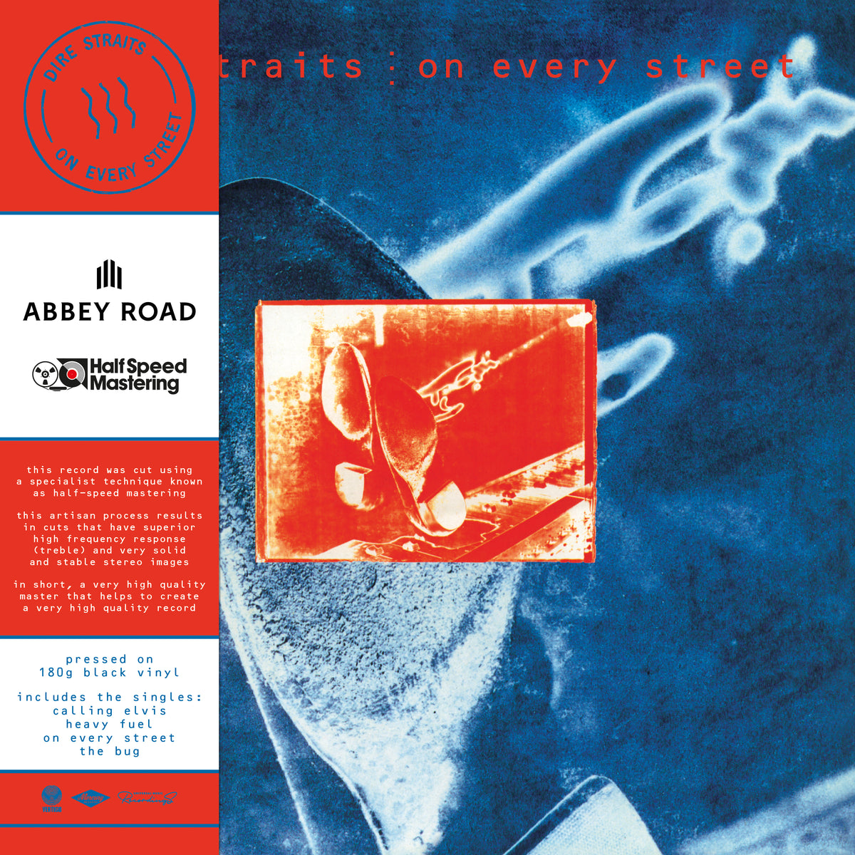 Image of Front Cover of 2xLP - NEW/NEW - DIRE STRAITS, On Every Street 35th Anniversary (Universal; ARHSLP37, UK 2026 Reissue, 180g Black Vinyl with Obi Strip, Half Speed Master ), ,  2LP Black, Half-Speed Mastered Originally released in 1991, On Every Street is the sixth and final studio album by Dire Straits. Recorded at London’s AIR Studios, it features “Calling Elvis,” “Heavy Fuel,” “On Every Street” and “The Bug.” This National Album Day edition is presented on 2 x half-speed mastered 180g black vinyl,