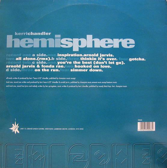Image of Back Cover of 2xLP - G+/G+ - KERRI CHANDLER, Hemisphere (Freetown Inc; FTILP2, UK 1996, Picture Sleeve), Sleeve ringworn and pretty battered with damaged to edges and corners. Discs have light marks and hairlines, plays VG.,  - 4016013C