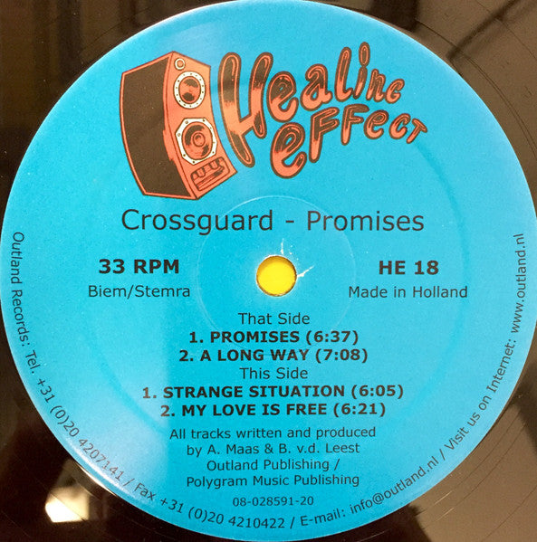 Image of Label Cover of 10" LP - VG+/VG - CROSSGUARD, Promises (Healing Effect; HE 18, Netherlands 1997, Stickered Plain Sleeve), light marks only. original yellow stickered sleeve,  - 3846324S