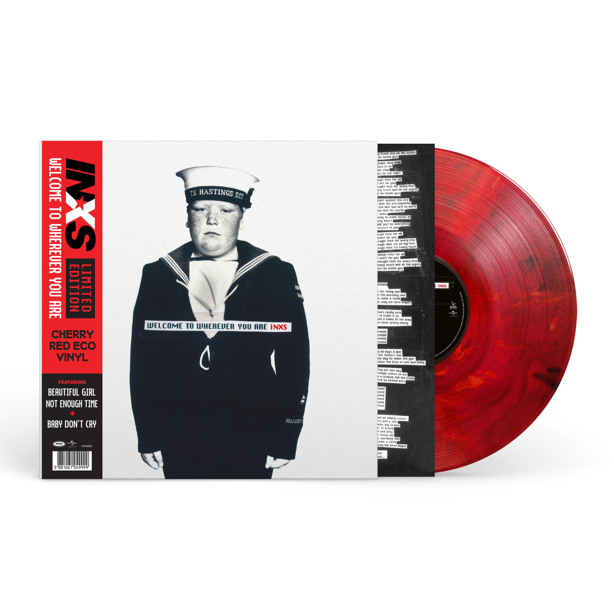 Image of Front Cover of LP - NEW/NEW - INXS, Welcome to Wherever You Are (UMR; 6104999, UK 2026 Reissue, Inner, Cherry Red Eco Vinyl with Obi Strip), , INXS – Welcome To Wherever You Are — 1LP Cherry Red Eco Vinyl INXS’s Welcome to Wherever You Are returns on limited-edition cherry red eco vinyl. The 1992 album debuted at No. 1 in the UK and saw the band expand its sound with distorted guitars, sitar and a 60-piece orchestra. The edition features sleeve photography by Steve Pyke MBE and is pressed using 100