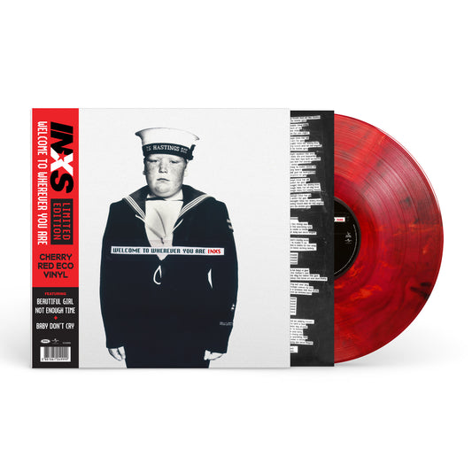 Image of Front Cover of LP - NEW/NEW - INXS, Welcome to Wherever You Are (UMR; 6104999, UK 2026 Reissue, Inner, Cherry Red Eco Vinyl with Obi Strip), , INXS – Welcome To Wherever You Are — 1LP Cherry Red Eco Vinyl INXS’s Welcome to Wherever You Are returns on limited-edition cherry red eco vinyl. The 1992 album debuted at No. 1 in the UK and saw the band expand its sound with distorted guitars, sitar and a 60-piece orchestra. The edition features sleeve photography by Steve Pyke MBE and is pressed using 100