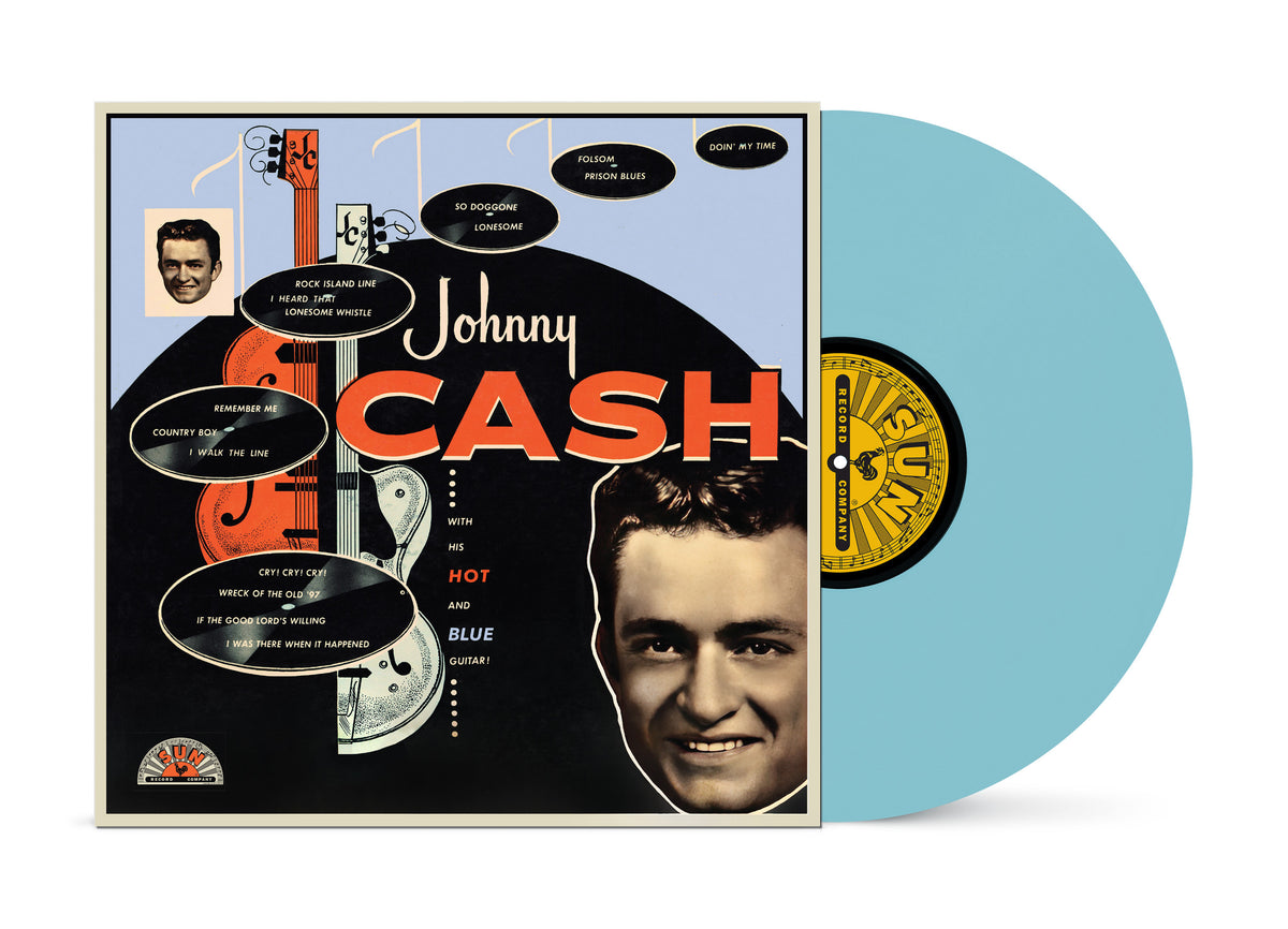 Image of Back Cover of LP - NEW/NEW - JOHNNY CASH, With His Hot & Blue Guitar (Sun Records; SUN8046, UK 2026 Reissue, Baby Blue Vinyl), , Debut studio album by country legend Johnny Cash. Includes some of his most famous hits "I Walk The Line" and "Folsom Prison Blues." Album will lead into Sun 75th Anniversary celebrations in 2027. - 9415923C