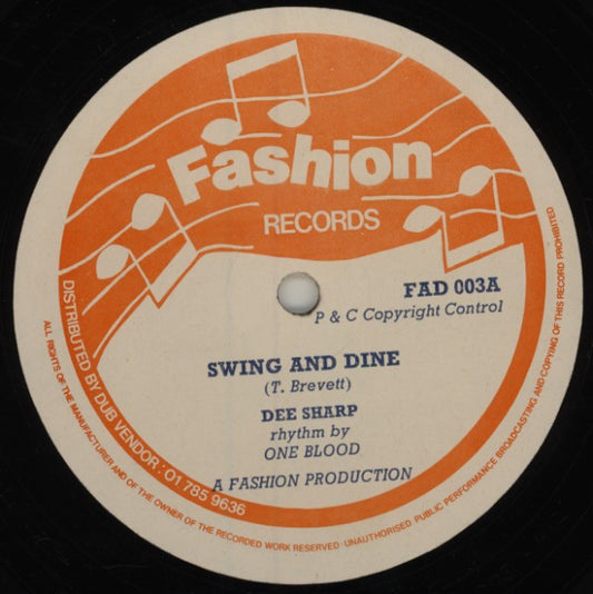 Image of Front Cover of 12" - VG/VG - DEE SHARP, Swing And Dine / Follow Your Heart (Fashion Records; FAD 003, UK 1981), Writing On Sleeve. Light hairlines On Vinyl,  - 3826326E