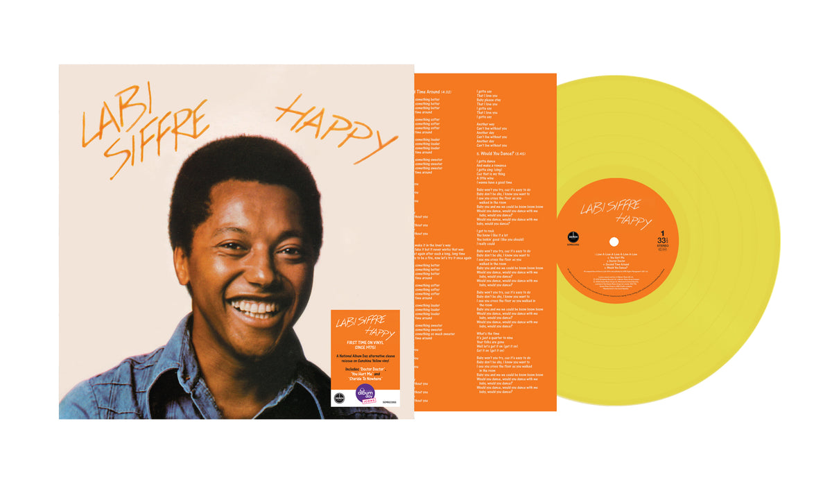 Image of Back Cover of LP - NEW/NEW - LABI SIFFRE, Happy (Demon Records; DEMREC1355, UK 2026 Reissue, Sunshine Yellow Vinyl), , 1st time on Vinyl since 1975! Pressed in a very limited run for National Album Day 2026, this new coloured vinyl ‘Sunshine Yellow’ edition comes packaged in a new sleeve with lyric sheet and featuring Labi’s original choice of cover photo. Recorded during a prolific period for Labi and recorded virtually back-to-back with ‘75’s ‘Remember My Song’ (as sampled by Dr Dre for Eminem’s 