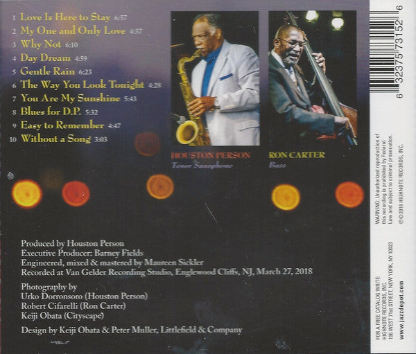 Image of Back Cover of CD - VG+/VG+ - HOUSTON PERSON & RON CARTER, Remember Love (HighNote Records, Inc.; HCD 7315, US 2018, Jewel Case, Booklet), ,  - 3836222E