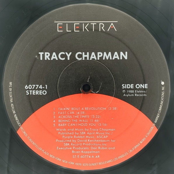 Image of Back Cover of LP - VG+/G - TRACY CHAPMAN, Tracy Chapman (Elektra; 9 60774-1, US 1988, Hype Stickered Shrinkwrap, NO Inner), Still in opened shrinkwrap with hype sticker. Small Tower Records sticker stuck on top of hype sticker.,  - 3816590C