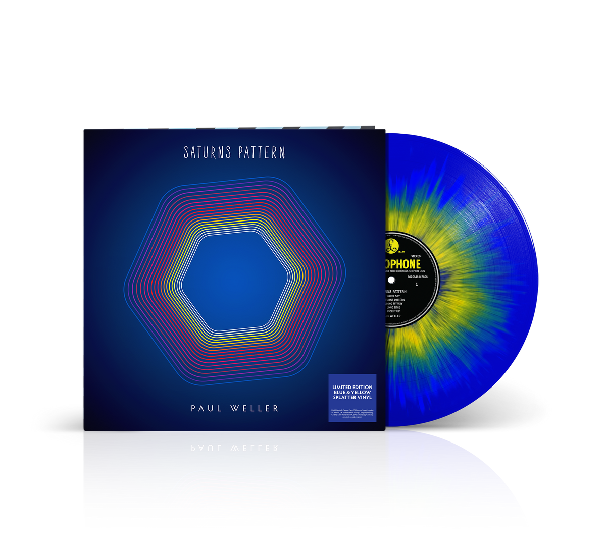 Image of Front Cover of LP - NEW/NEW - PAUL WELLER, Saturns Pattern (Parlophone; , UK 2026 Reissue, Blue & Yellow Splatter Vinyl), , 12th studio album by the English singer/songwriter. Featuring the brand new singles 'White Sky' and 'Saturns Pattern' the album debuted at #2 in the UK Albums Chart.  - 9415963C