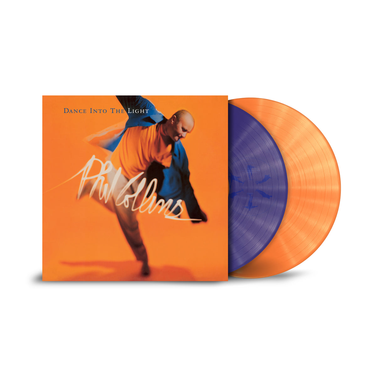 Image of Front Cover of 2xLP - NEW/NEW - PHIL COLLINS, Dance Into the Light (30th Anniversary Edition) (Phil Collins Limited; 81227802790, UK 2026 Reissue, Orange and Purple Vinyl), , Released in 1996, Dance Into The Light is a vibrant, horn-drenched celebration of rhythm and optimism. Departing from the darker, introspective tones of his previous album Both Sides, Collins infused this record with mid-tempo pop hooks, African-inspired rhythms, and a joyous energy that practically begs you to move. Featuring