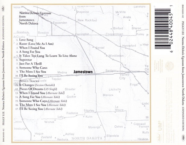 Image of Back Cover of CD - VG+/VG+ - PEGGY LEE, Norma Deloris Egstrom From Jamestown North Dakota (Capitol Records; B0036601-02, US 2022, Jewel Case), ,  - 3816601C